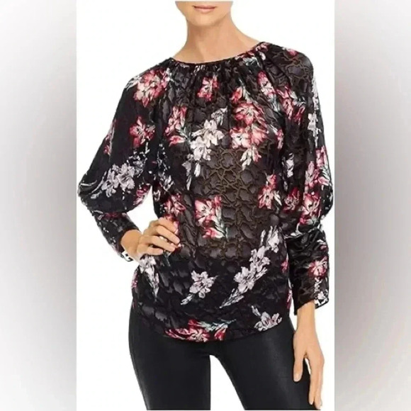 Rebecca Taylor Noha Floral Silk Blend Velvet Burnout Blouse Top Size 00 XXS - Picture 6 of 6